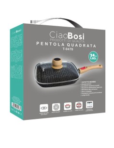 Pentola quadrata Con Manico E Coperchio in Vetro 24cm 2