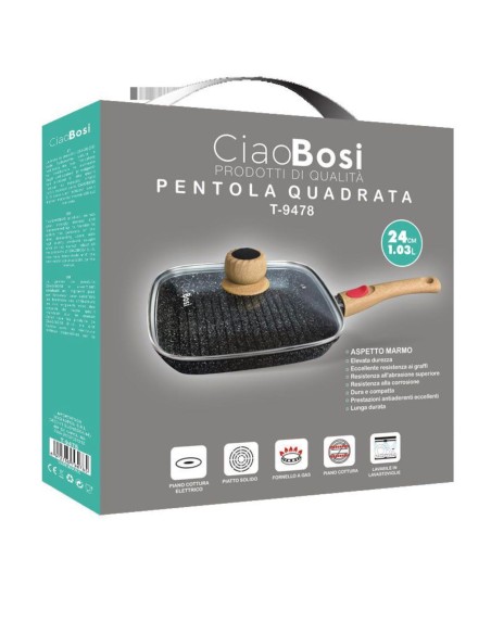 Pentola quadrata Con Manico E Coperchio in Vetro 24cm