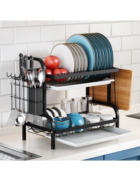 Scolapiatti con vassoio antigoccia, 2 ripiani grande