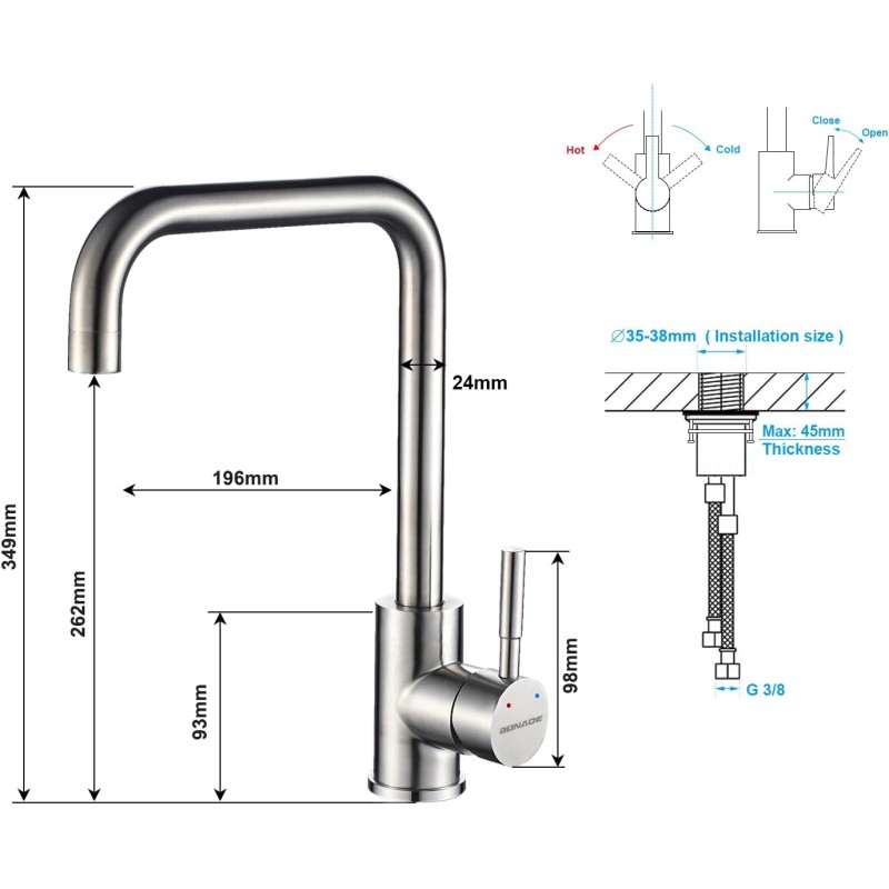 Rubinetto per Cucina in Acciaio Inox art.86002