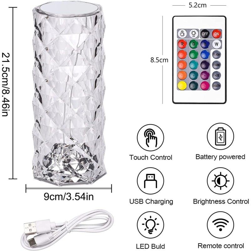 Lampada da Tavolo Touch RGB Multicolore Cristallo