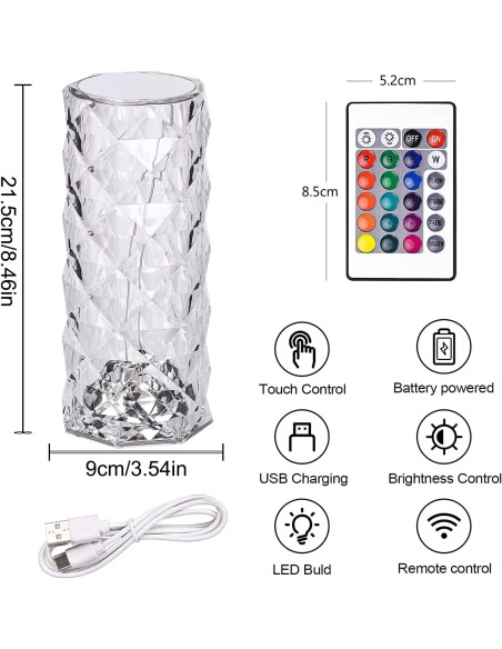 Lampada da Tavolo Touch RGB Multicolore Cristallo