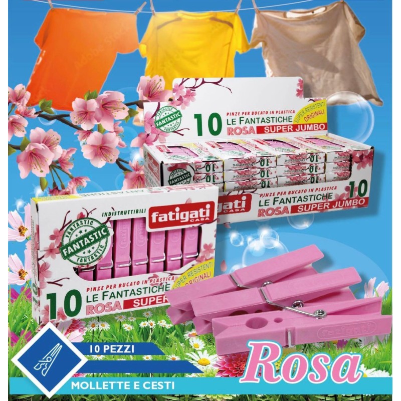 4x pacchi da 10 mollette Rosa super Jumbo 40pz.