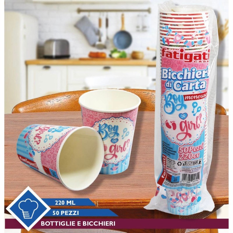 50 pezzi bicchieri 220ml baby shower boy o girl...