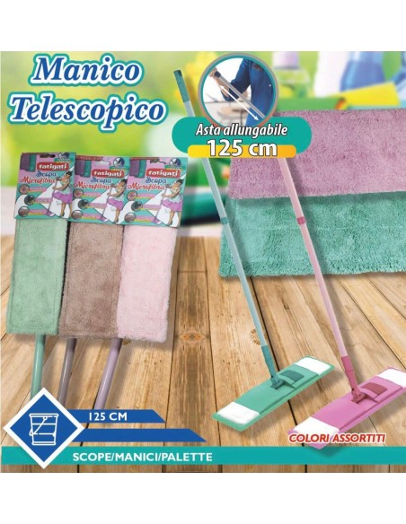Scopa microfibra con asta allungabile 125cm vari colori