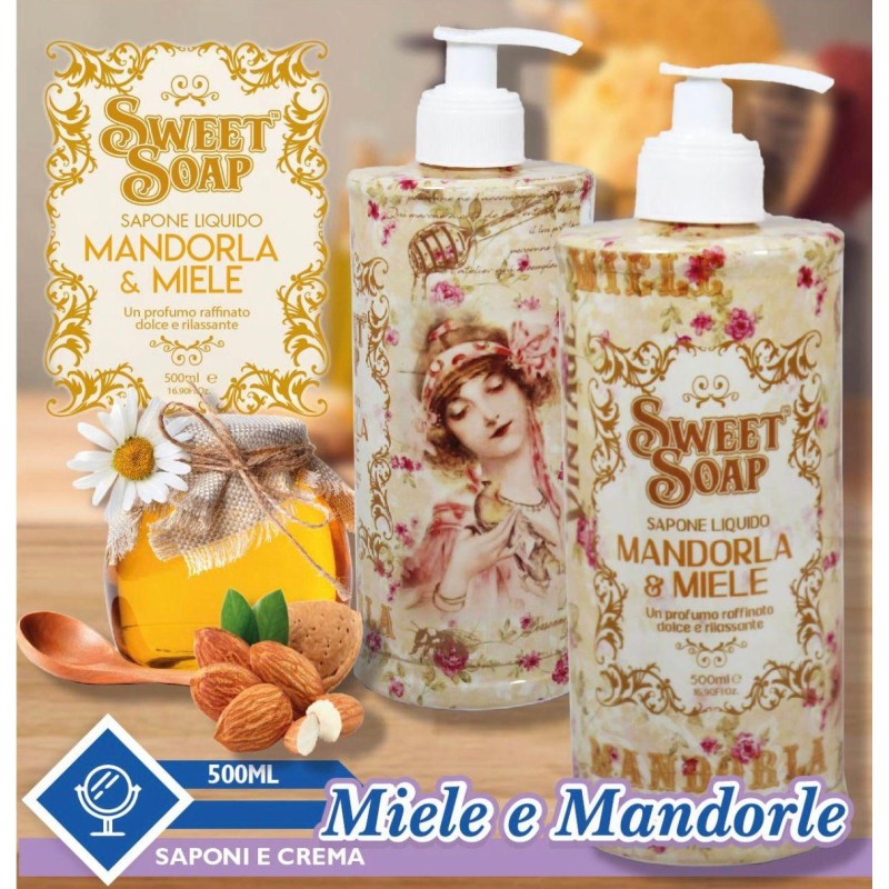 4x Sapone liquido 500ML Miele e Mandorle