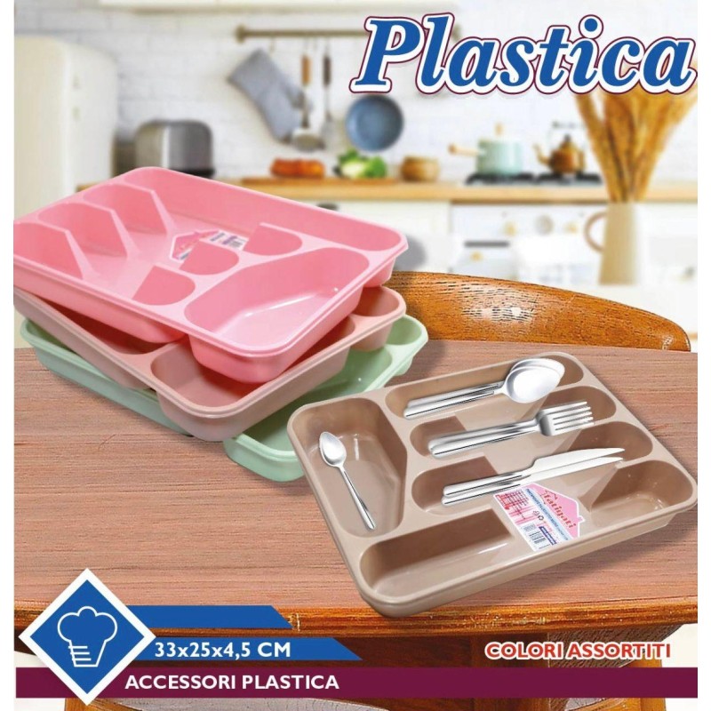 Vassoio Portaposate in Plastica vari colori 33x25x4,5cm