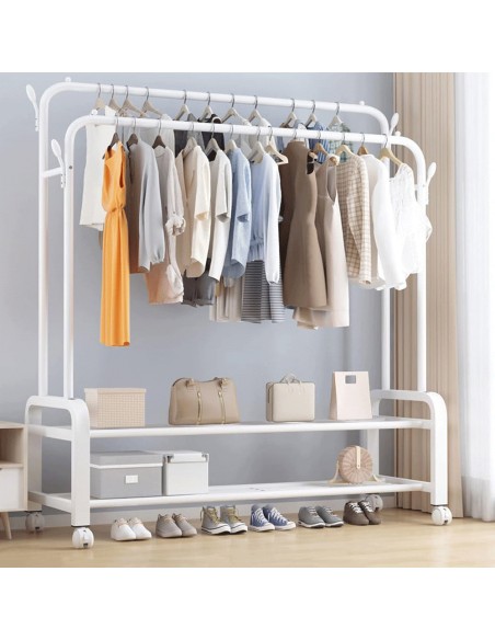 Attaccapanni Appendiabiti doppio in ferro duro con ruote bianco nero
