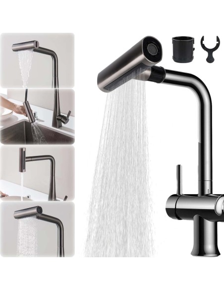 Rubinetto da cucina a cascata 4 in 1, girevole a 360°, girevole a cascata, 4 funzioni