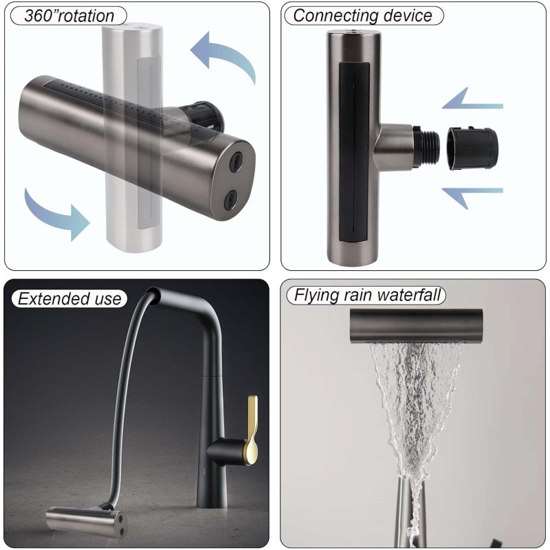 Rubinetto da cucina a cascata 4 in 1, girevole...