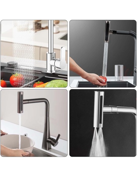Rubinetto da cucina a cascata 4 in 1, girevole a 360°, girevole a cascata, 4 funzioni