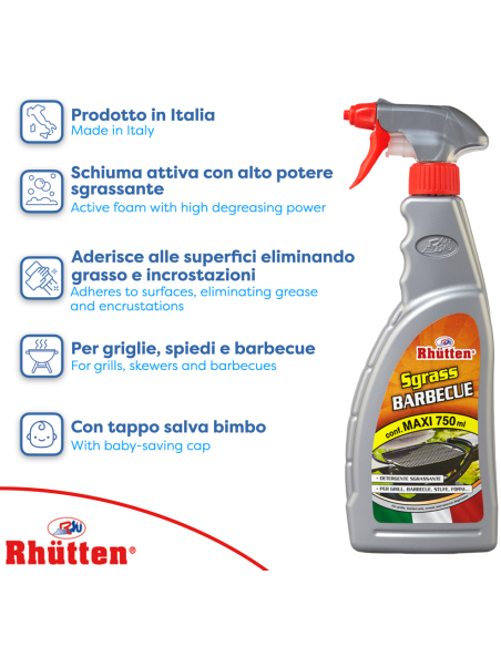 Sgrassatore per Forni e Barbecue, Rhutten Detergente in Schiuma Spray da 750 ml.