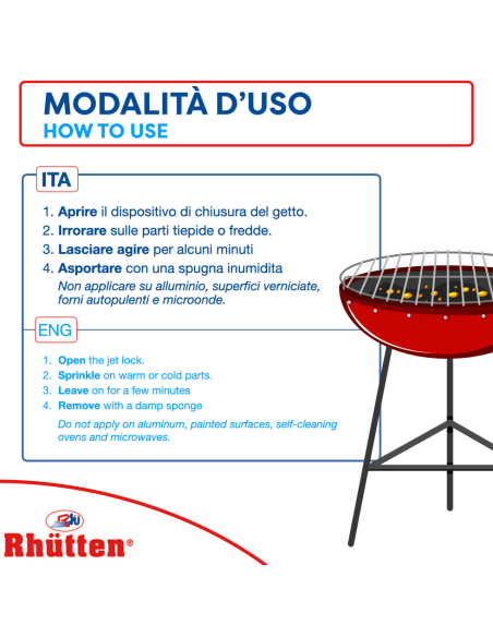 Sgrassatore per Forni e Barbecue, Rhutten Detergente in Schiuma Spray da 750 ml.