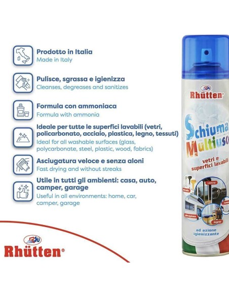 Rhutten Schiuma Multiuso Vetri e Superfici Lavabili Sgrassatore Igienizzante