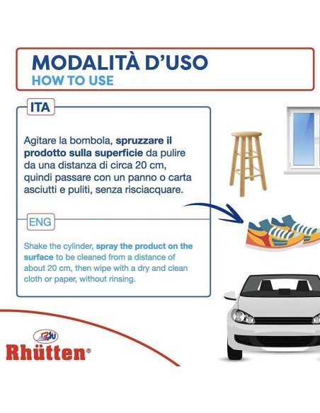 Rhutten Schiuma Multiuso Vetri e Superfici Lavabili Sgrassatore Igienizzante