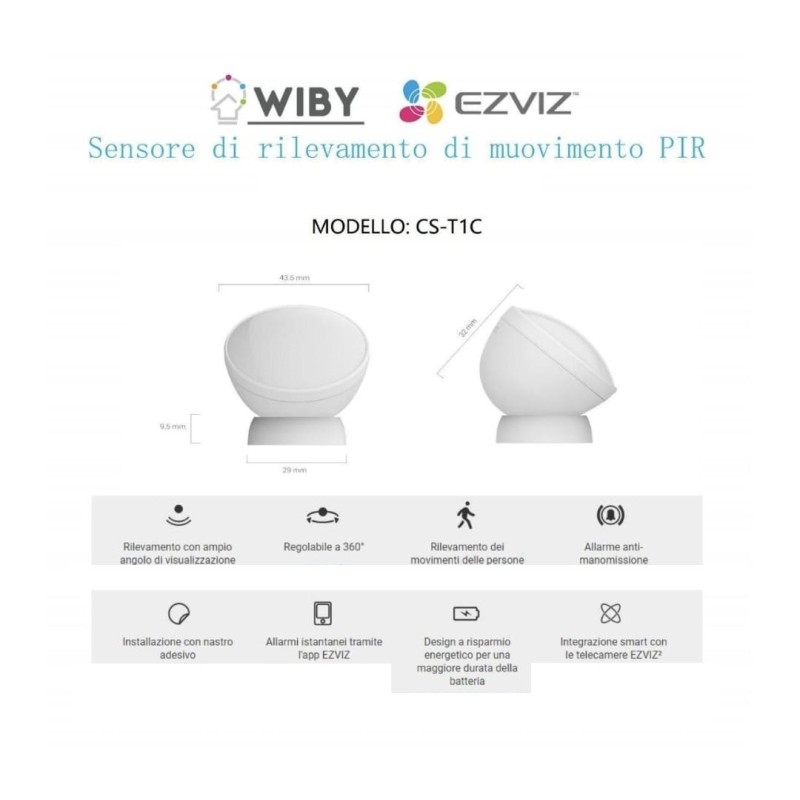 Ezviz T1C Sensore di Movimento Infrarosso da...