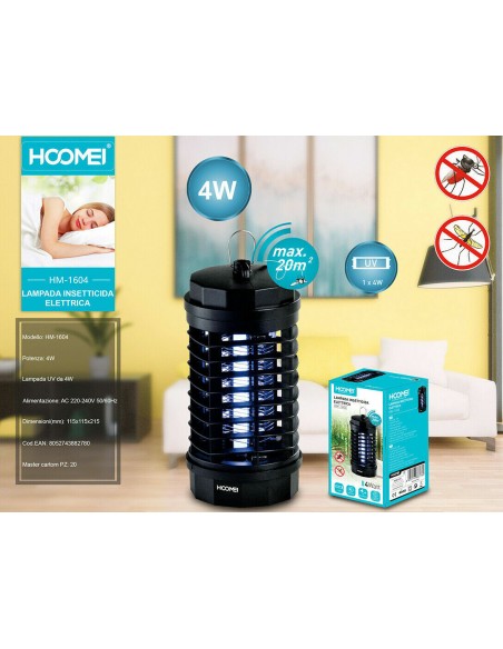 Lampada Elettrica Insetticida UV Anti Mosche Zanzare e Insetti 4W 20M2 HM-1604