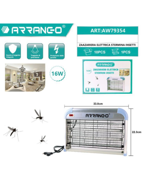 Zanzariera Elettrica 16W Professionale UV Anti Zanzare Mosche Insetti AW79354