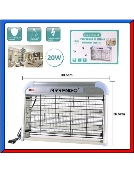 Zanzariera Elettrica 20W Professionale UV Anti Zanzare Mosche Insetti AW79355