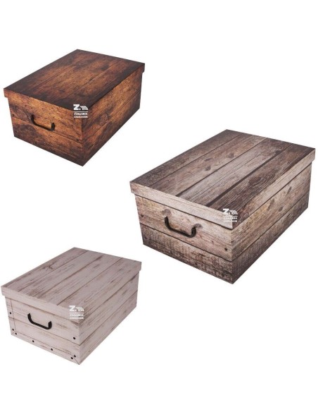 2x Scatola baule contenitore box cartone cambio stagione effetto legno
