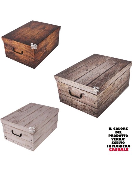 2x Scatola baule contenitore box cartone cambio stagione effetto legno