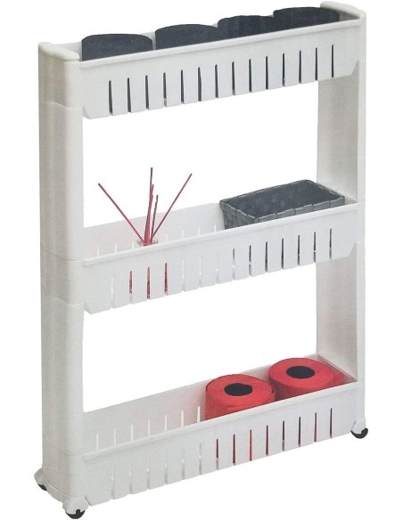 Mobile carrello in plastica bianco 3 piani con ruote