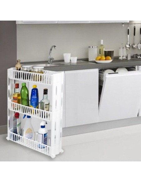 Mobile carrello in plastica bianco 3 piani con ruote