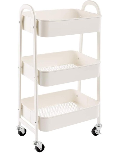 Carrello in metallo mensole 3 piani bianco con ruote