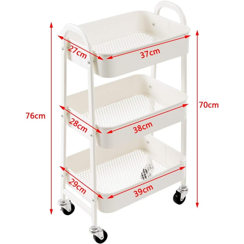 Carrello in metallo mensole 3 piani bianco con...