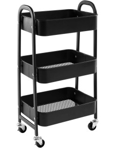 Carrello in metallo mensole 3 piani nero con ruote 2