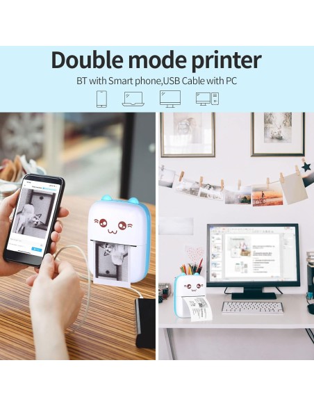 Stampante blu fotografica wireless Bluetooth portatile compatibile con Android o iOS con  rotolo di carta termica