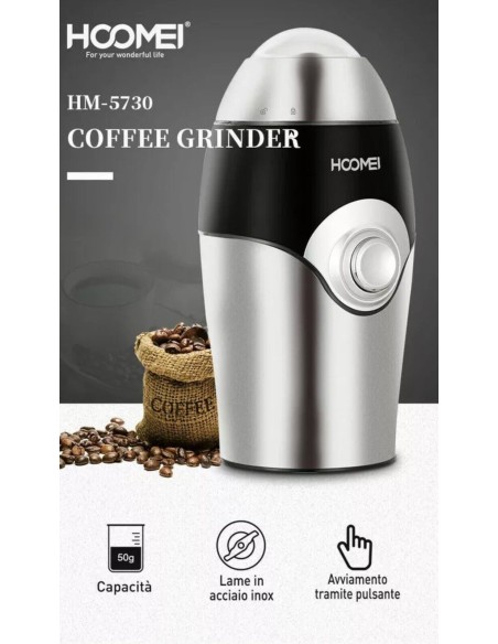 Trita Macina Caffè Elettrico per Caffè Fresco Espresso Capacità 50Gr 150W HM5730