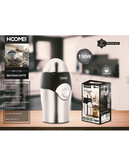 Trita Macina Caffè Elettrico per Caffè Fresco Espresso Capacità 50Gr 150W HM5730