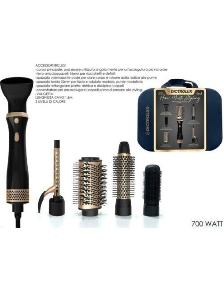 Valigetta spazzola 6in1 Asciugacapelli phon multiuso dictrolux 700W