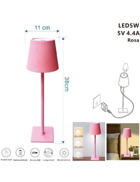 Lampada da Tavolo LED touch Rosa usb dimmerabile