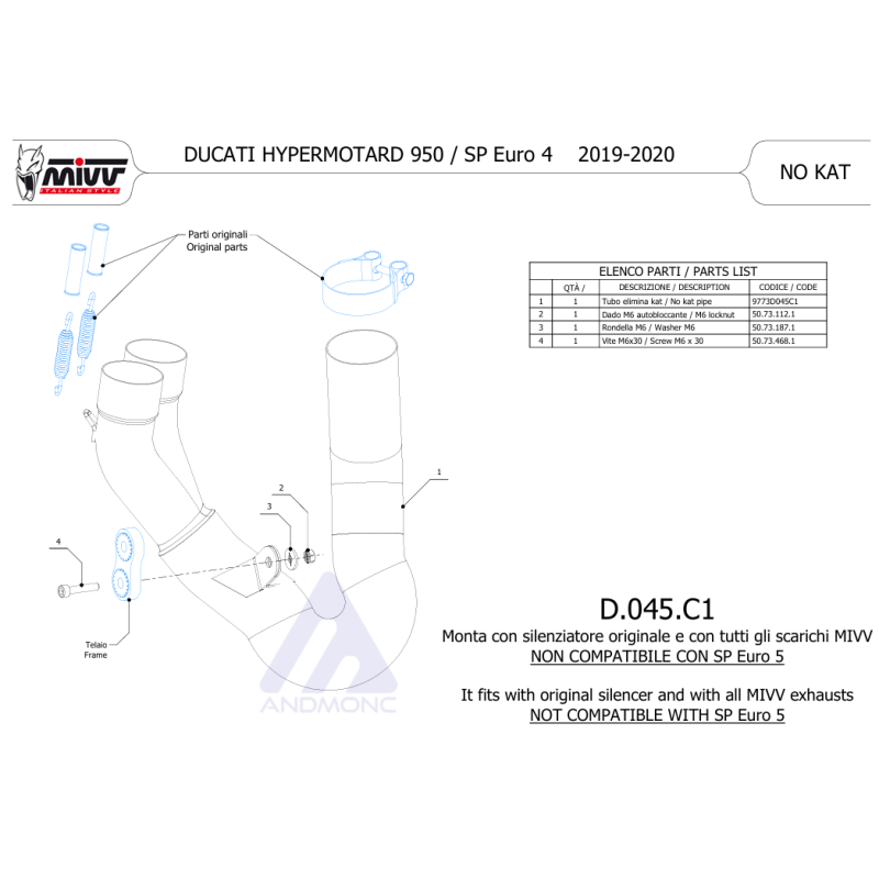 Tubo elimina KAT D.045.C1 Hypermotard 950 SP...