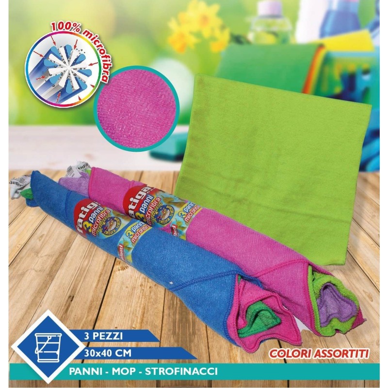 3x panni microfibra vari colori 30x40cm