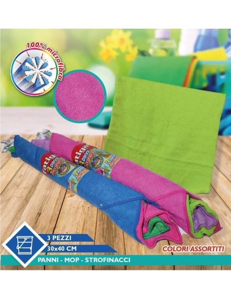 3x panni microfibra vari colori 30x40cm