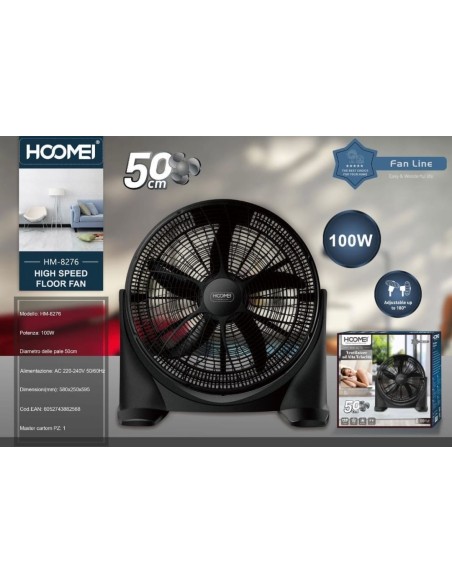 Ventilatore ad Alta Velocità Potenza 100W Diametro Pale 50 Cm HM-8276