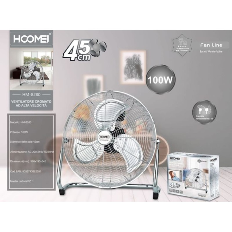 Ventilatore In Acciaio Da Terra Cromato 45cm...