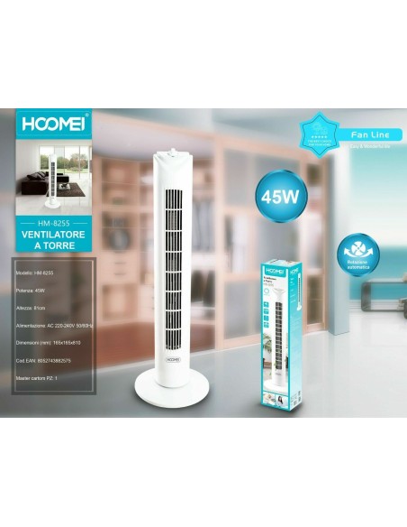 Ventilatore a torre senza pale silenzioso rotazione hm-8255 45w