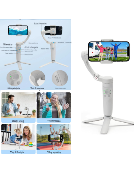 Stabilizzatore smartphone, Portatile e Pieghevole gimbal per Vlog, YouTube e TikTok