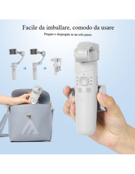 Stabilizzatore smartphone, Portatile e Pieghevole gimbal per Vlog, YouTube e TikTok