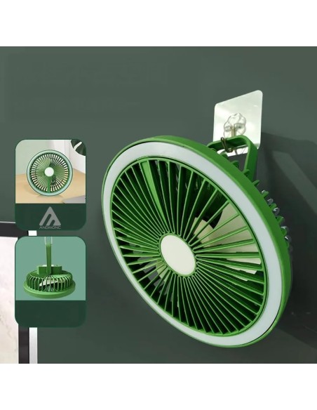 Ventilatore mini da scrivania con gancio luce LED