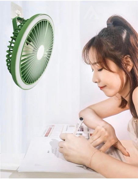 Ventilatore mini da scrivania con gancio luce LED