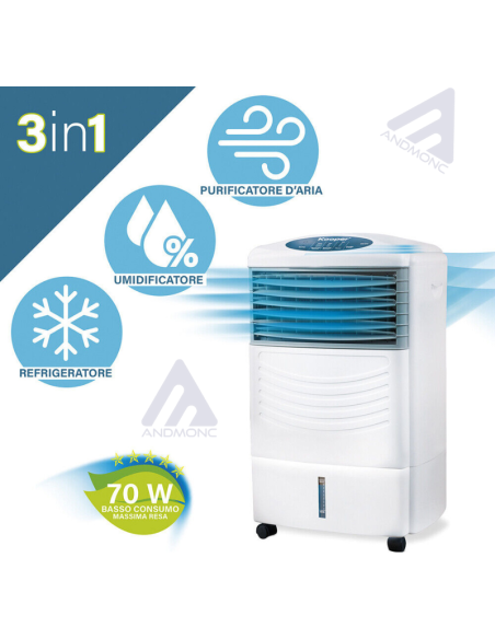 Raffrescatore d'Aria Portatile Evaporativo Senza Tubo 70W 3 In 1
