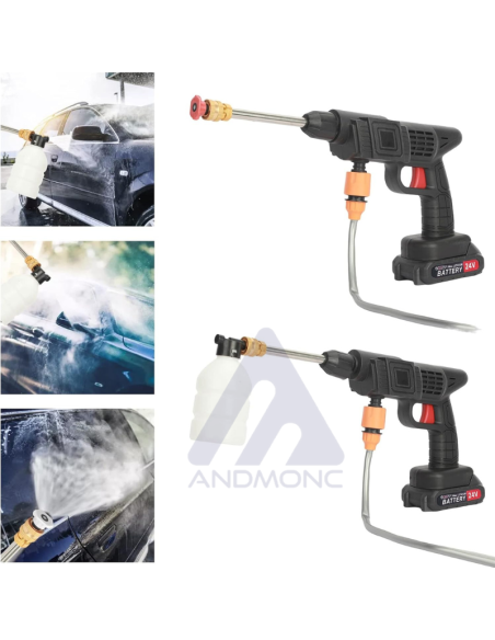 Idropulitrice 300W ad alta pressione,48V spruzzatore a batteria 10000mA-tubo 5m, senza fili 2x batterie