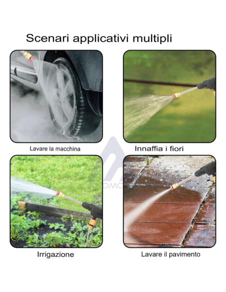 Idropulitrice 300W ad alta pressione,48V spruzzatore a batteria 10000mA-tubo 5m, senza fili 2x batterie