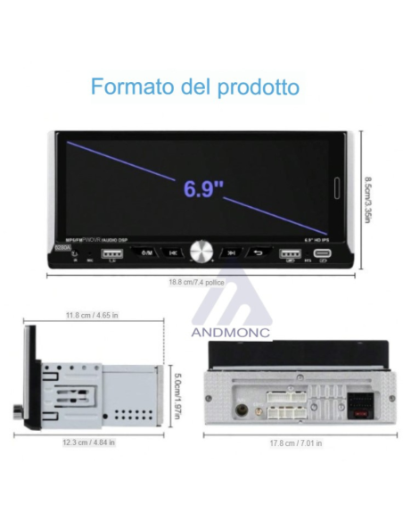 Autoradio 1 din 6.9" GPS Wifi 6280A