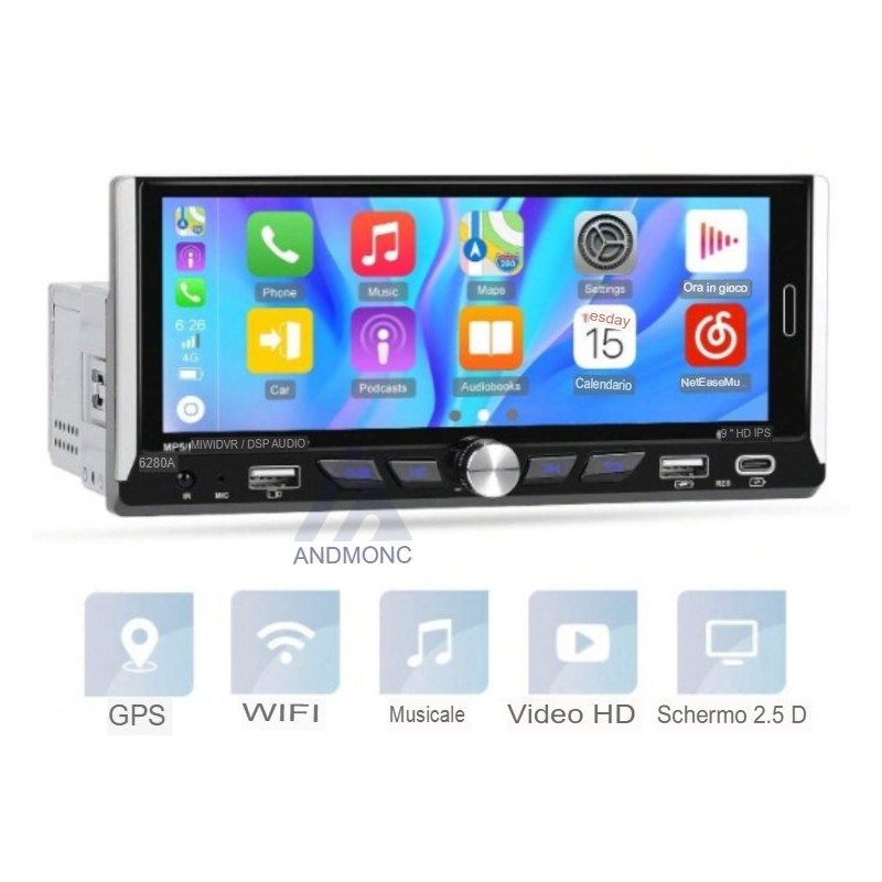 Autoradio 1 din 6.9" GPS Wifi 6280A